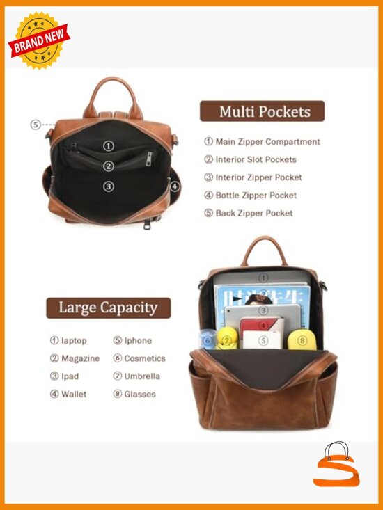 Faux Leather Backpack Purse Large Capacity Anti Theft Travel Work Handbag main image 5